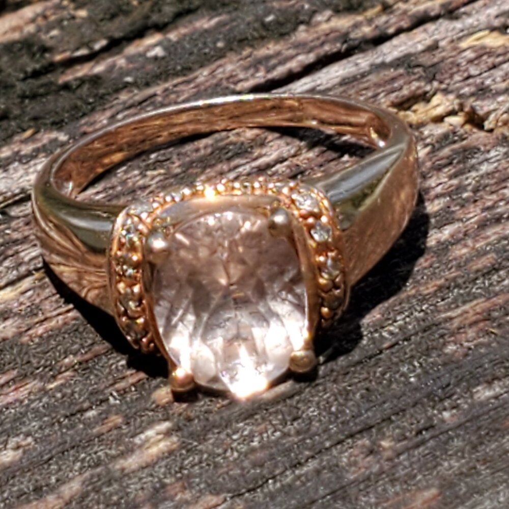 Beautiful Solid 10k Rose Gold with Morganite Gemstone and Diamond Accents Ring